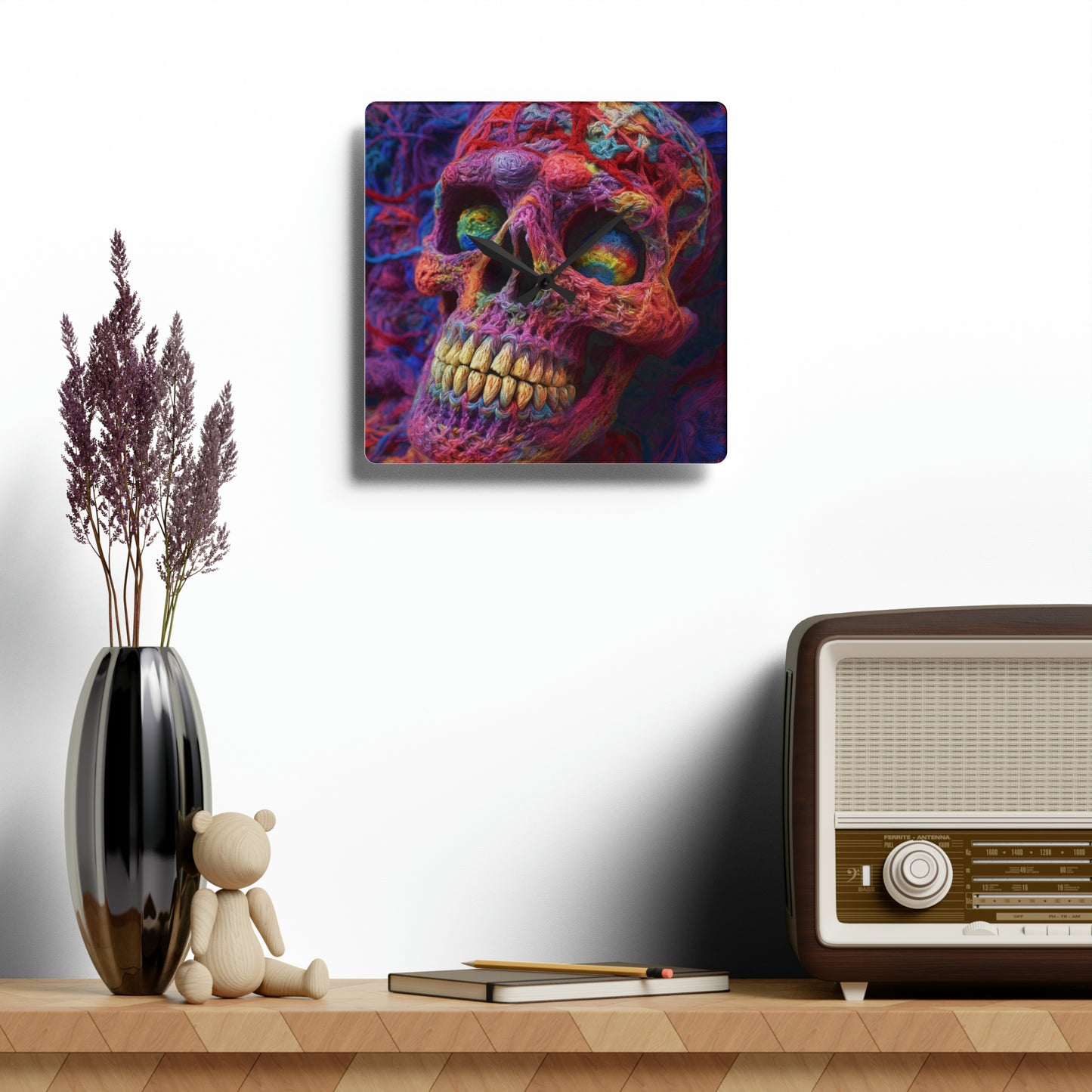 Crochet Skeleton Skull Halloween Horror Scary Style - Acrylic Wall Clock