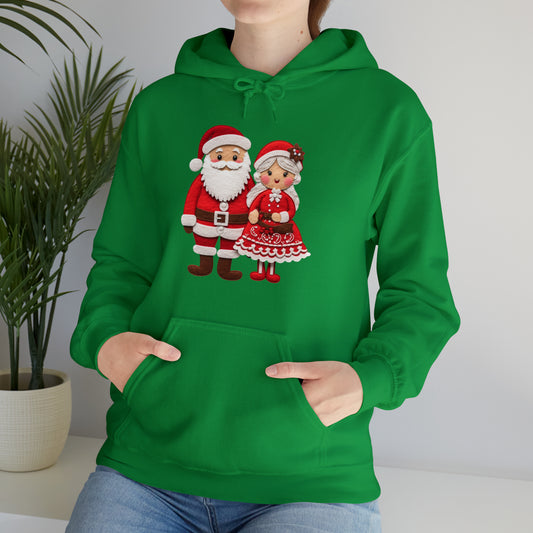 Santa & Mrs. Claus Felt Duo - Charming Handcrafted Christmas Decor, Festive Embroidered Holiday Figures - Unisex Heavy Blend™ Hooded Sweatshirt