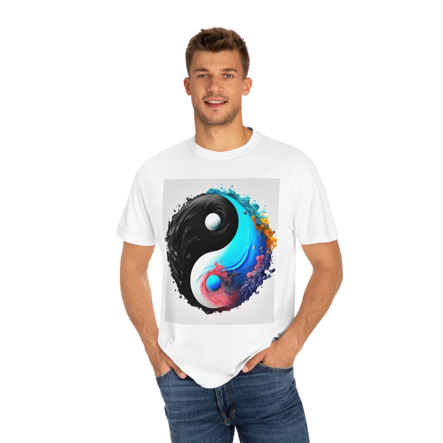 Yin Yang Symbol, Colorful Paint Style - Artistic Decor - Unisex Garment-Dyed T-shirt