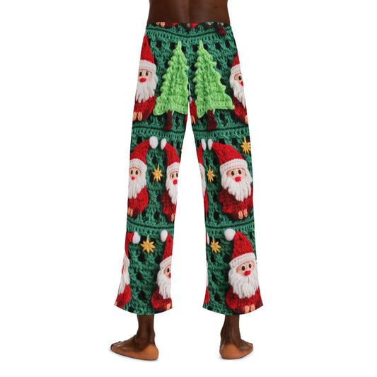 サンタ クロースのかぎ針編みパターン、クリスマス デザイン、お祭りの休日の装飾、父のクリスマス モチーフ。クリスマスのお祝いに最適 - メンズ パジャマ パンツ (AOP) 