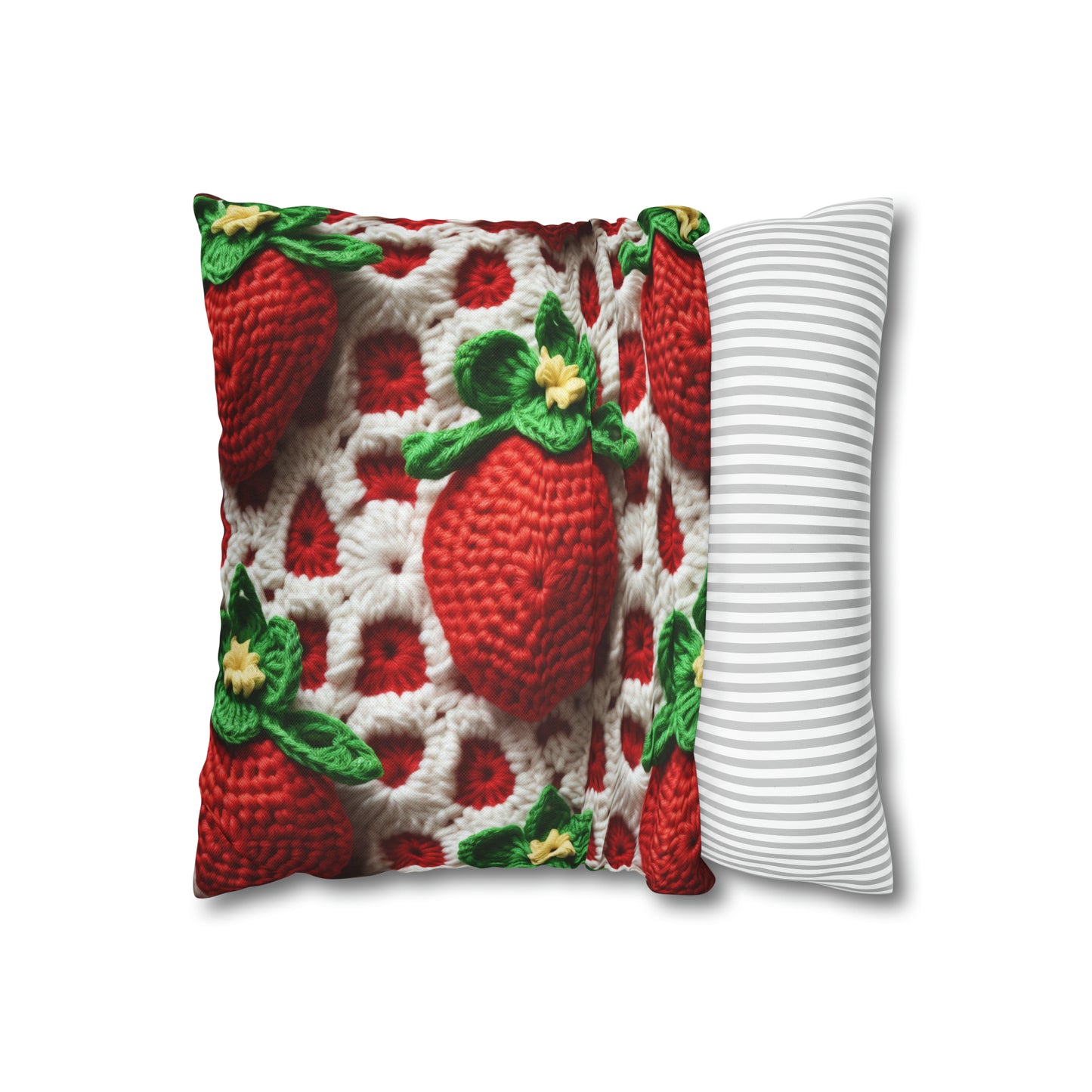 Strawberry Crochet Pattern - Amigurumi Strawberries - Fruit Design for Home and Gifts - Spun Polyester Square Pillow Case