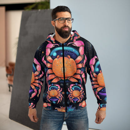 Rainbow Celestial Crab - Vibrant Cancer Zodiac Sign Art - Unisex Zip Hoodie (AOP)