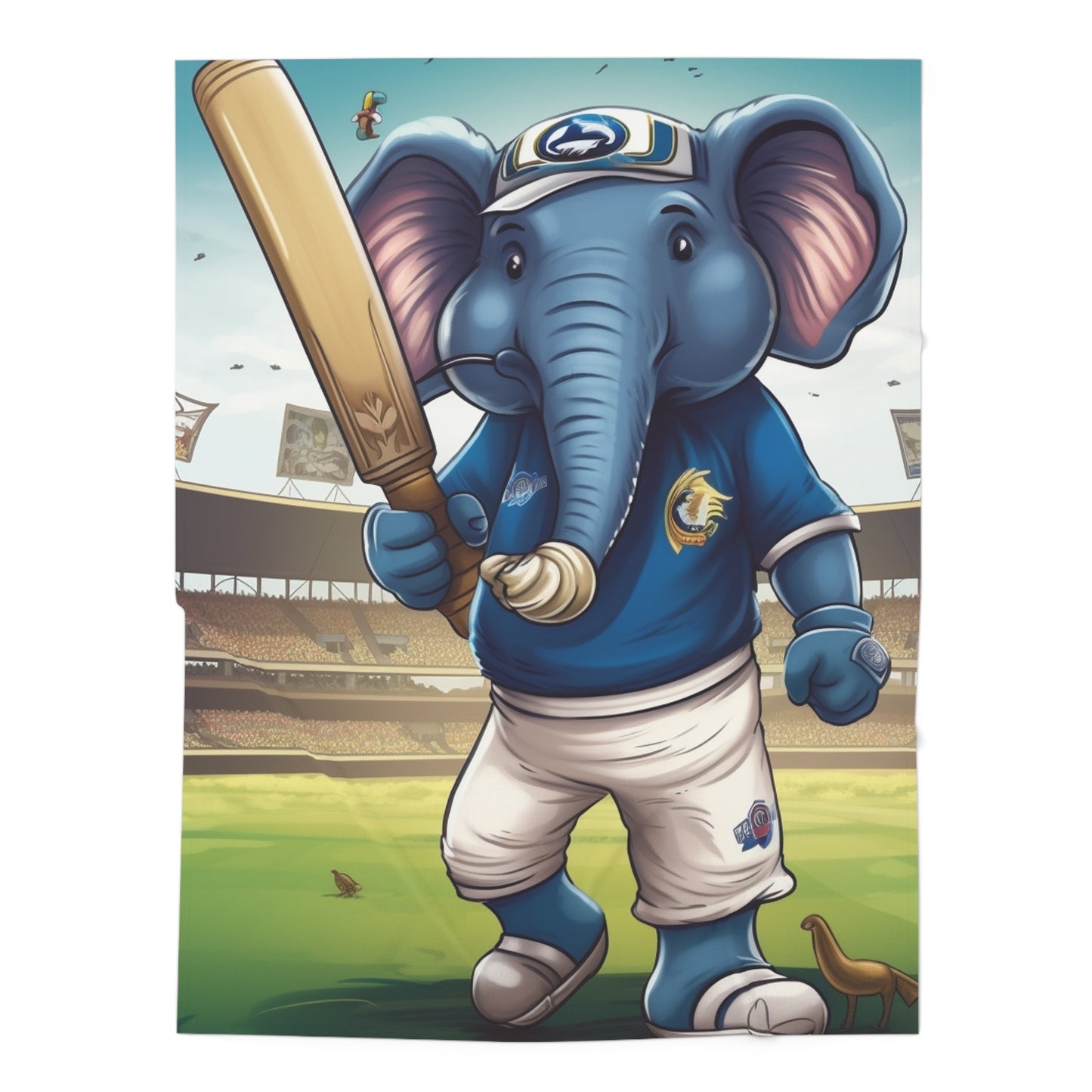 India Elephant Cricket Sport Star: Pitch, Run, Stump Game - Animated Charm - Baby Swaddle Blanket