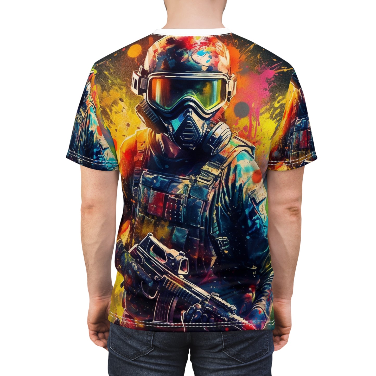 Paintball Game Sport: Professional Action Shot Target Player - Unisex Cut & Sew Tee (AOP)