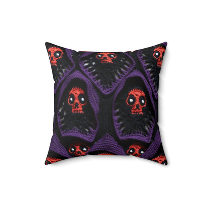 Grim Reaper Crochet Halloween Fright Scare Ghoul Fantasy Horror - Spun Polyester Square Pillow