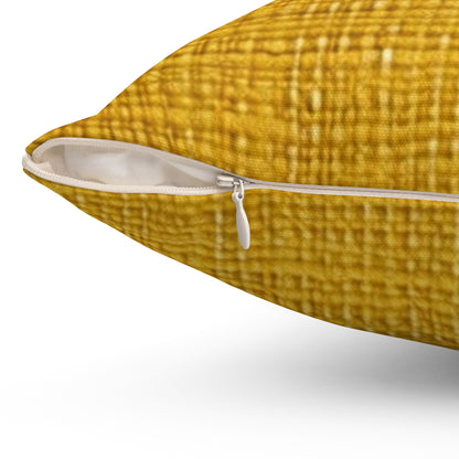 Radiant Sunny Yellow: Denim-Inspired Summer Fabric - Spun Polyester Square Pillow