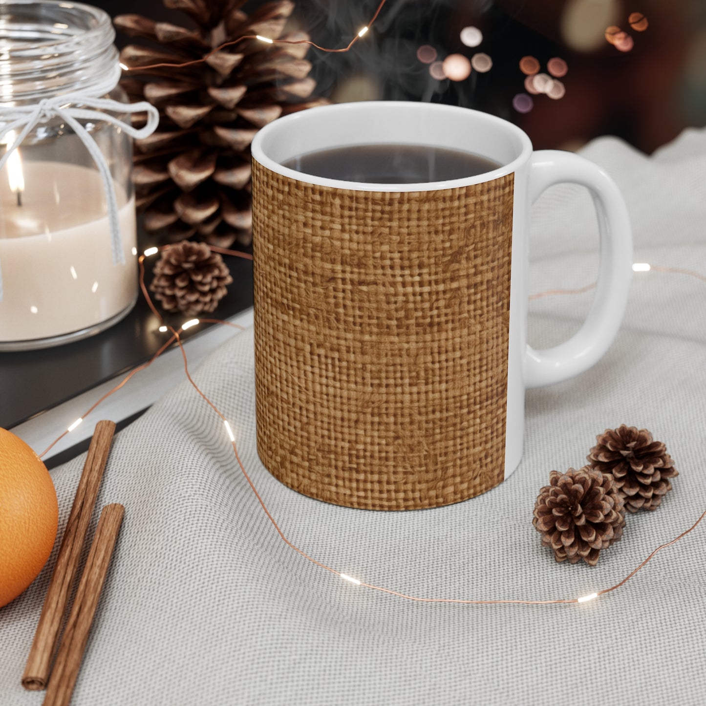 Brown Light Chocolate: Denim-Inspired Elegant Fabric - Ceramic Mug 11oz