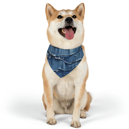 Midnight Blue Distressed Denim: Rugged, Torn & Stylish Design - Dog & Pet Bandana Collar