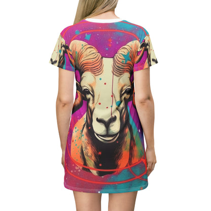 Pop Art Aries Constellation - Vibrant Zodiac Ram Symbol - T-Shirt Dress (AOP)