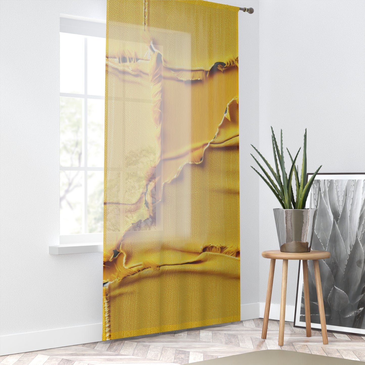 Banana Yellow Lemon: Bold Distressed, Denim-Inspired Fabric - Window Curtain