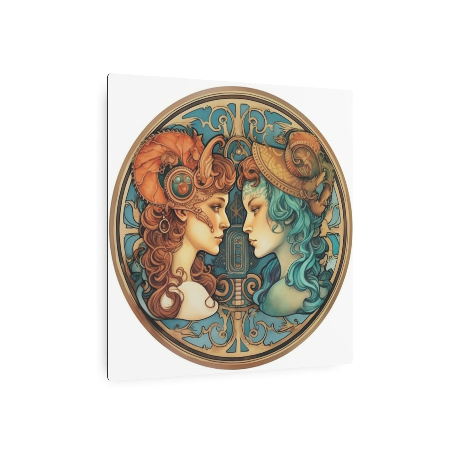 Steampunk Gemini - Dualistic Motifs & Vibrant Contrast - Metal Art Sign