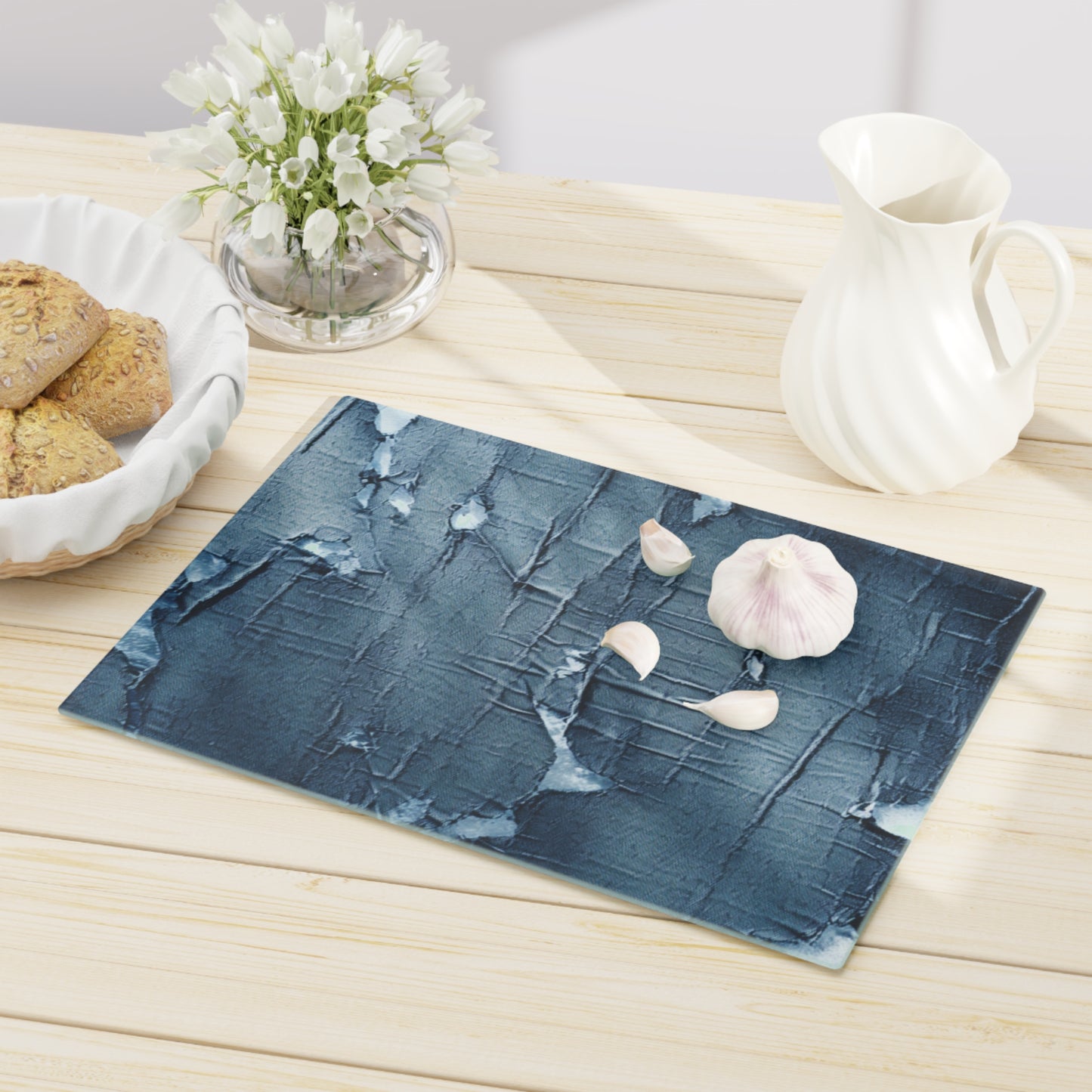 Distressed Blue Denim-Look: Edgy, Torn Fabric Design - Cutting Board