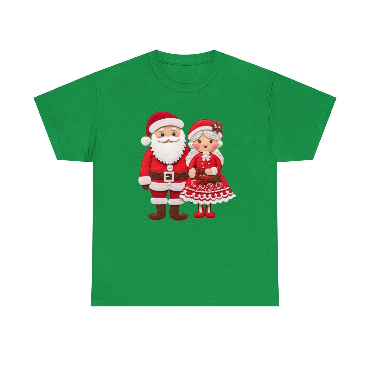 Santa & Mrs. Claus Felt Duo - Charming Handcrafted Christmas Decor, Festive Embroidered Holiday Figures - Unisex Heavy Cotton Tee