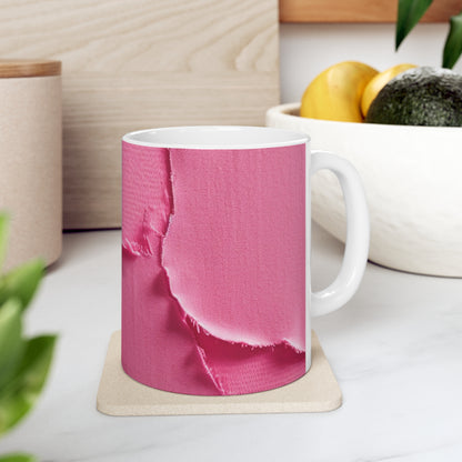 Rosa neón desgastado: tela de muñeca atrevida y rasgada inspirada en la mezclilla - Taza de cerámica de 11 oz