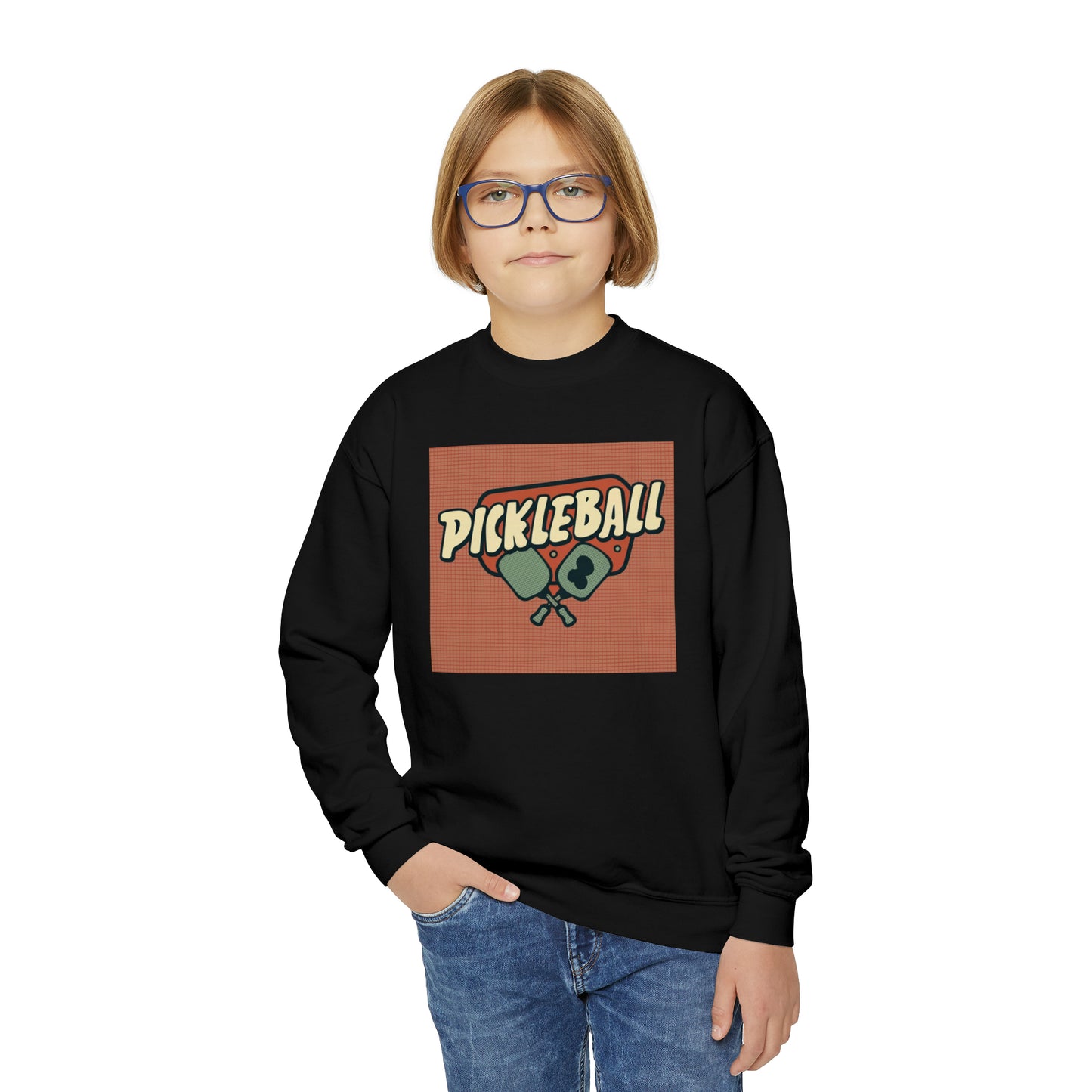 Pickleball Retro - Sudadera con cuello redondo para jóvenes 