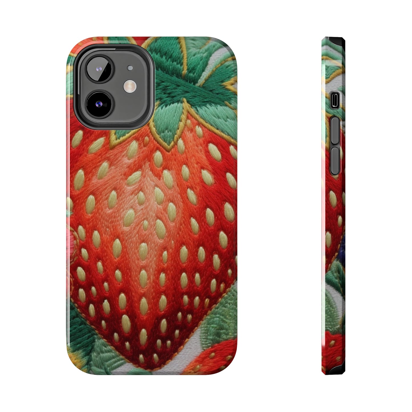 Berry Delight: Sun-Kissed Strawberries Fields Meet Embroidered Style Strawberry Patterns - Tough Phone Cases