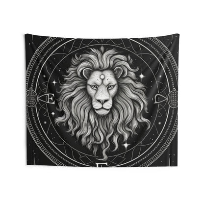 Tapiz de pared personalizado Leo, diseño de león blanco y negro, 100% poliéster, varios tamaños 