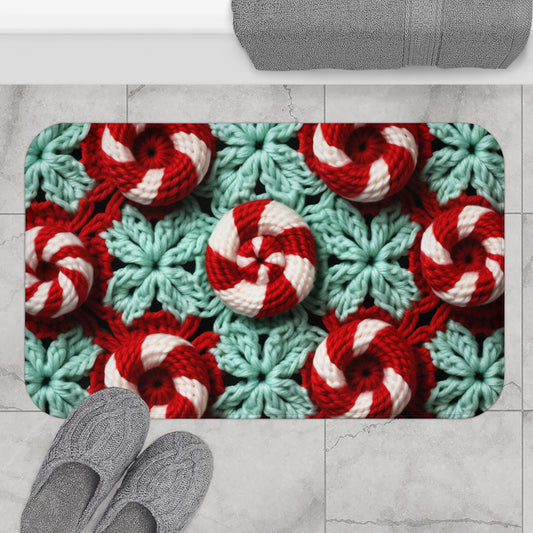Christmas Crochet Candy Cane - Pepper Red Crystal White Holiday Pattern - Bath Mat