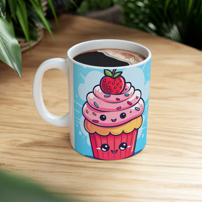 Strawberry Delight - Kawaii Cupcake Art - Sweet Anime Manga Dessert Charm - Ceramic Mug 11oz