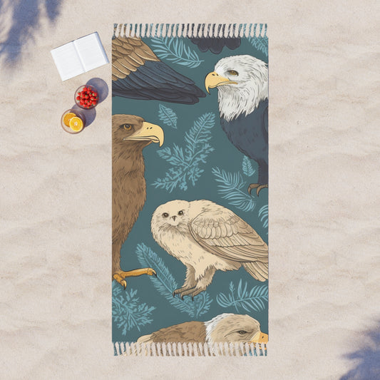 American Wildlife Symbols: Bald Eagles, Hawks, Birds Design Boho Beach Cloth