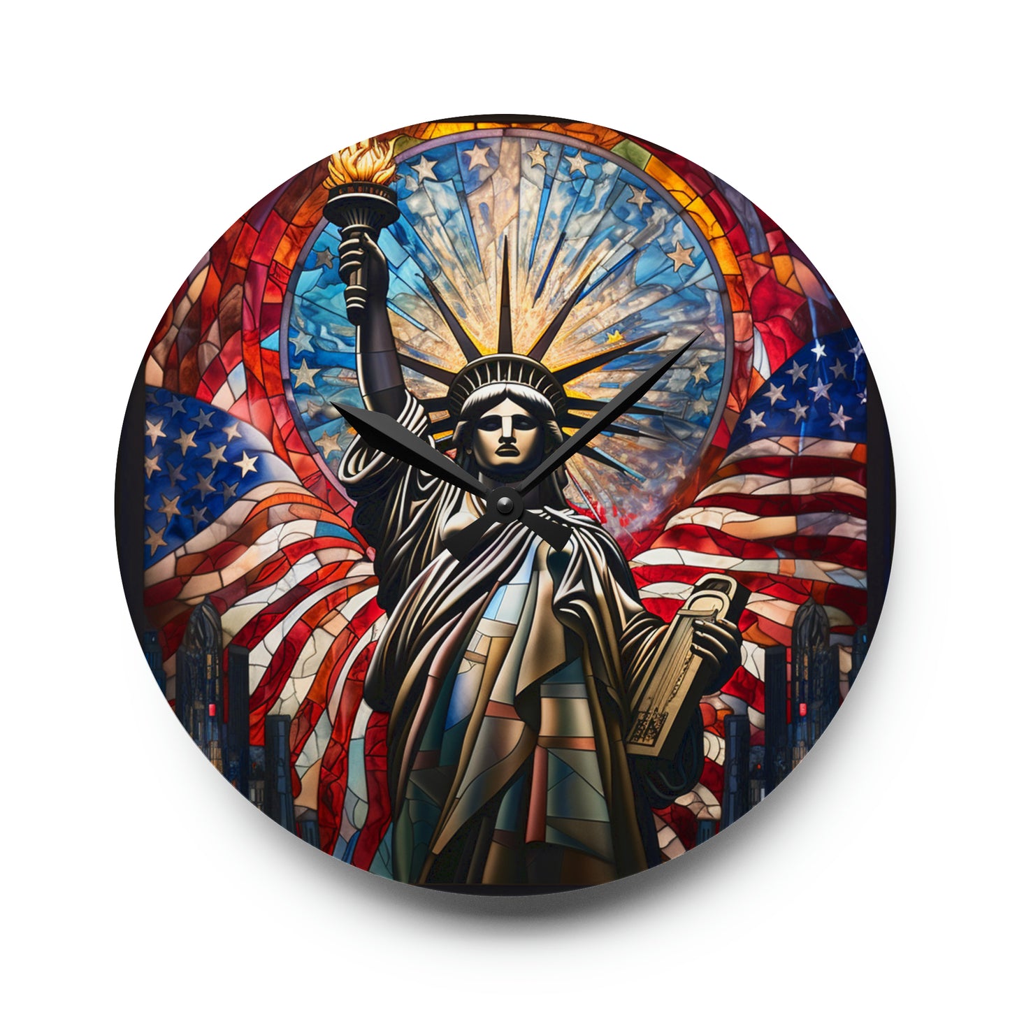 Stained Glass Statue Of Liberty USA, American Design - Acrylic Wall Clock