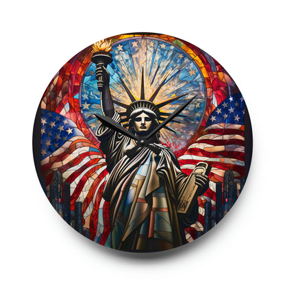 Stained Glass Statue Of Liberty USA, American Design - Acrylic Wall Clock