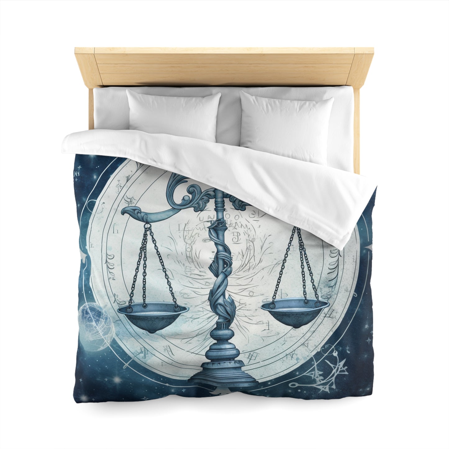 Blue Tones Libra Zodiac Cosmic Astro - Balanza y símbolos - Funda nórdica de microfibra 