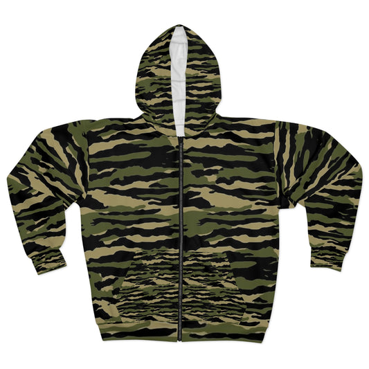 Tiger Stripe Camouflage: Military Style - Unisex Zip Hoodie (AOP)