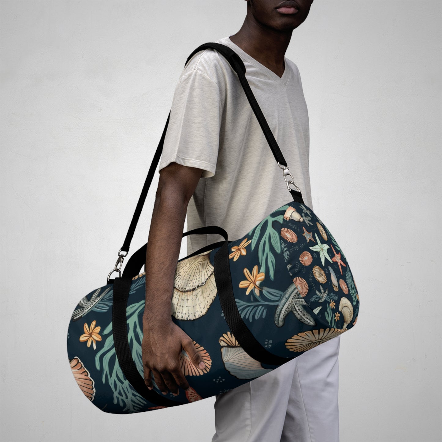 Hand-Drawn Seashells & Starfish Marine-Inspired Pattern Duffel Bag