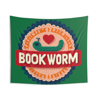 Crochet Bookworm Illustration: Cozy Reader Embroidered Patch Design - Ideal for Bibliophile - Indoor Wall Tapestries