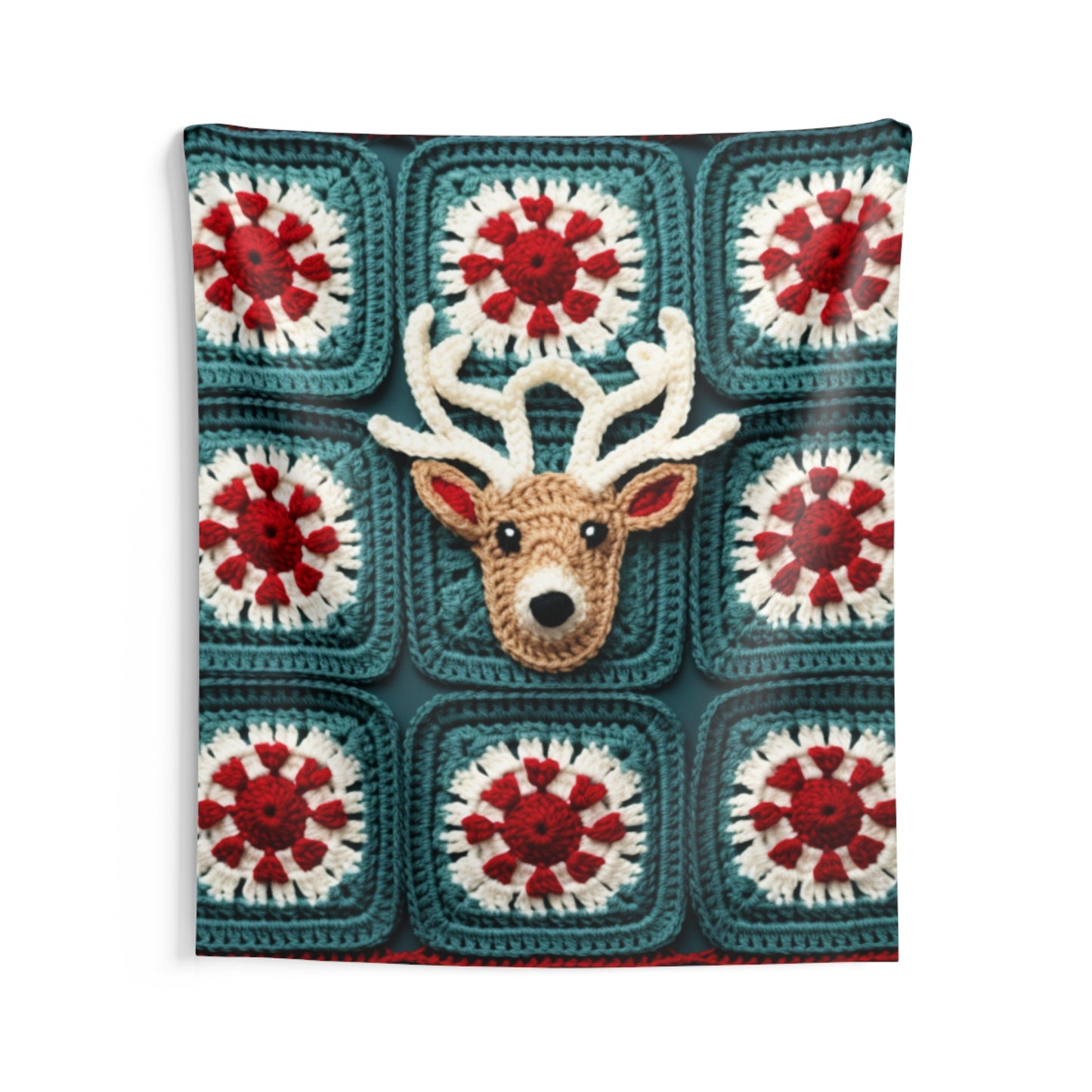 Christmas Reindeer Crochet, Wintry Wonderland Design, Festive Stag Motif. Embrace the Holiday Spirit - Indoor Wall Tapestries