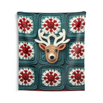 Christmas Reindeer Crochet, Wintry Wonderland Design, Festive Stag Motif. Embrace the Holiday Spirit - Indoor Wall Tapestries