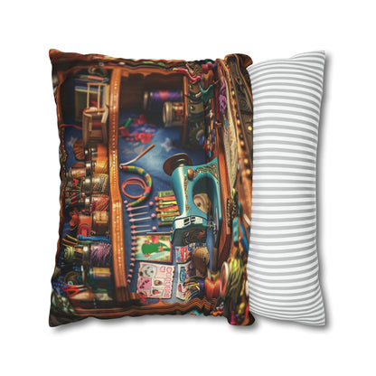 Seamstress Dream: Enchanted Sewing Nook Tapestry, Artisan Craft Room - Spun Polyester Square Pillowcase