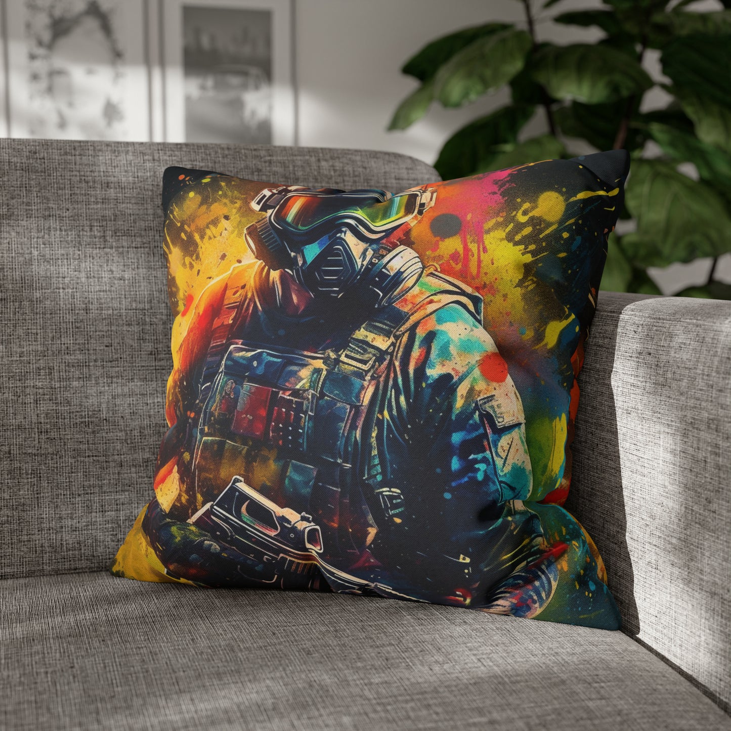 Paintball Game Sport: Professional Action Shot Target Player - Spun Polyester Square Pillow Case