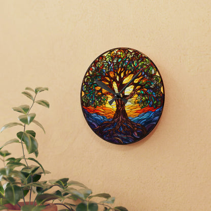 Tree Of Life, Christian Faith, Stained Glass Style, Acrylic Wall Clock