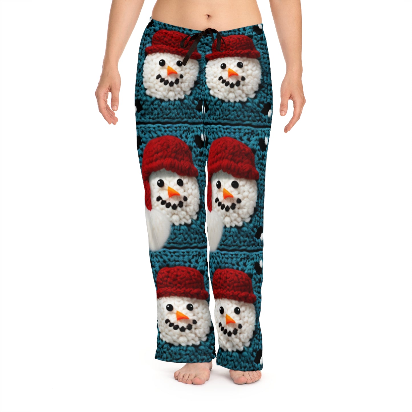 Snowman Crochet Craft, Festive Yuletide Cheer, Winter Wonderland - Women's Pajama Pants (AOP)