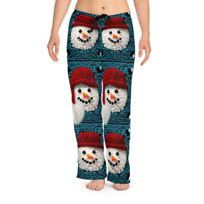 Snowman Crochet Craft, Festive Yuletide Cheer, Winter Wonderland - Women's Pajama Pants (AOP)