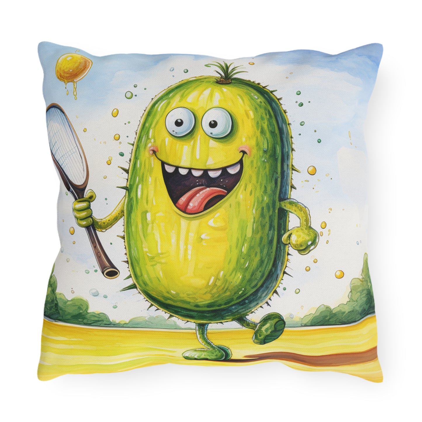 Pickleball Sport: Athletic Pickle Playing Game with Net and Paddle - Outdoor Pillows