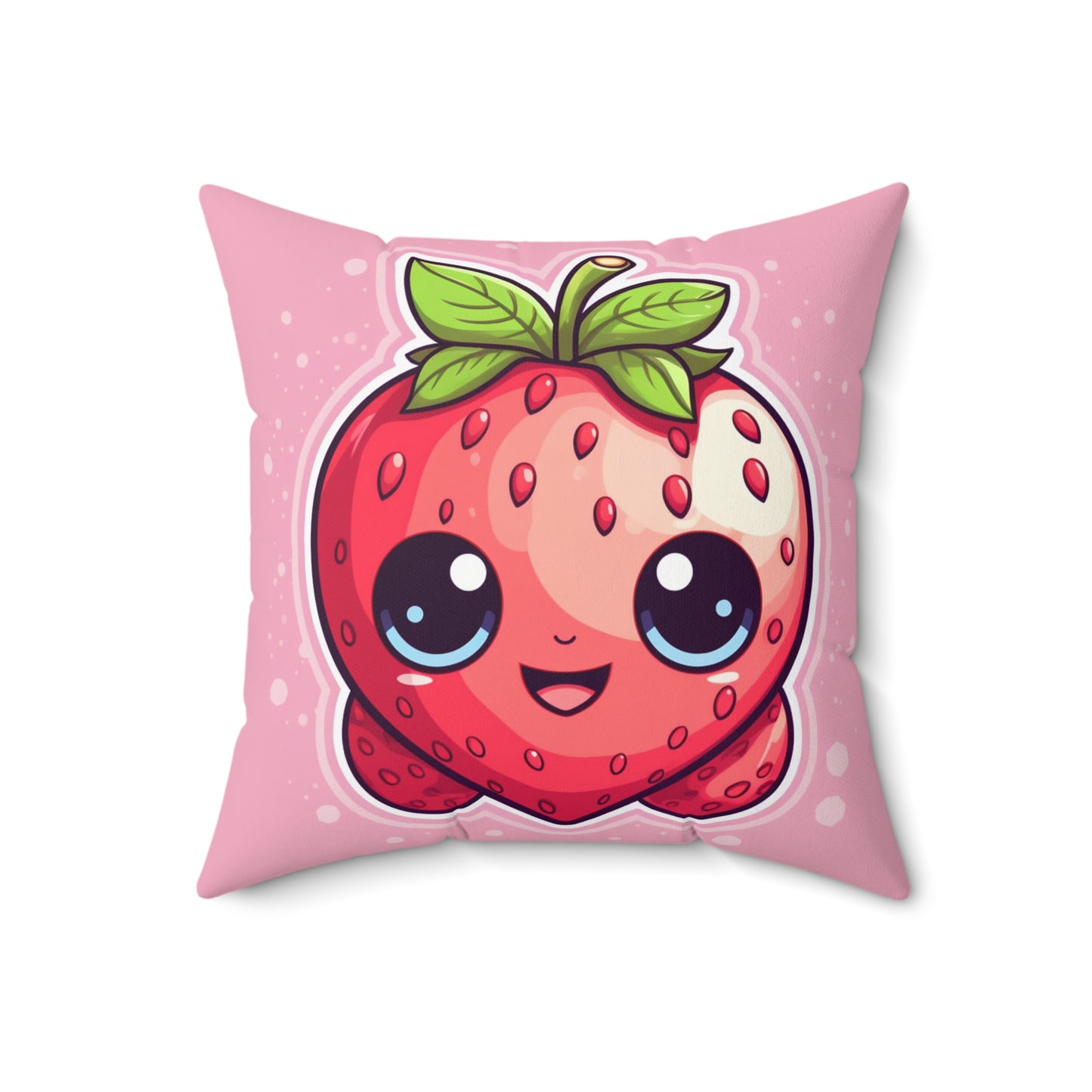 Kawaii Strawberry Adventure - Anime Classic Traditional Japanese Fruit - Otaku Artwork - Spun Polyester Square Pillow