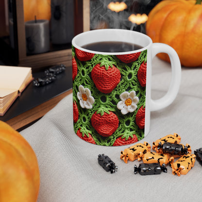 Strawberry Field Crochet - Forever Forest Greens - Fruit Berry Harvest Crop - Ceramic Mug 11oz