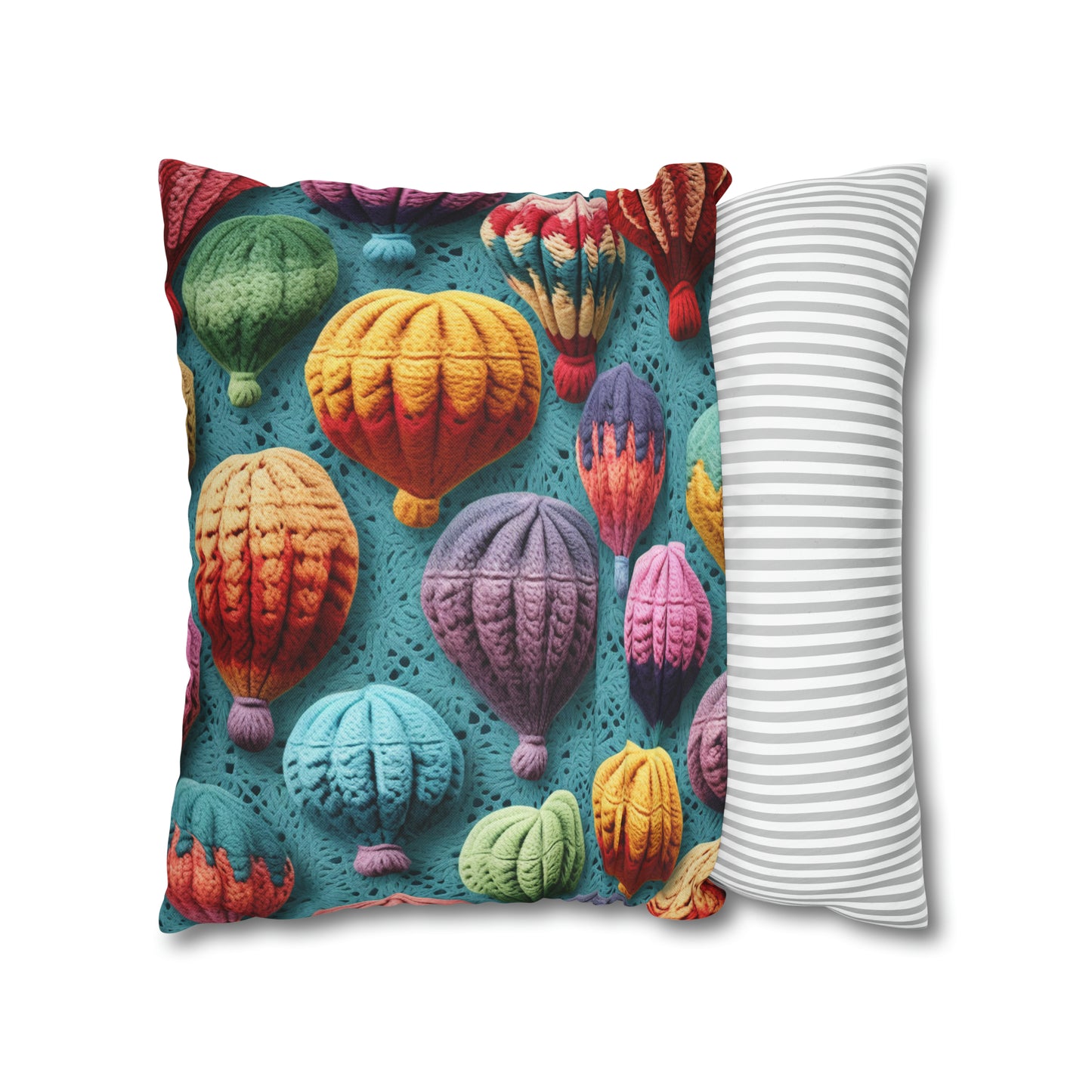 Crochet Hot Air Balloons Sky Travel Transport Scenic Style - Spun Polyester Square Pillow Case