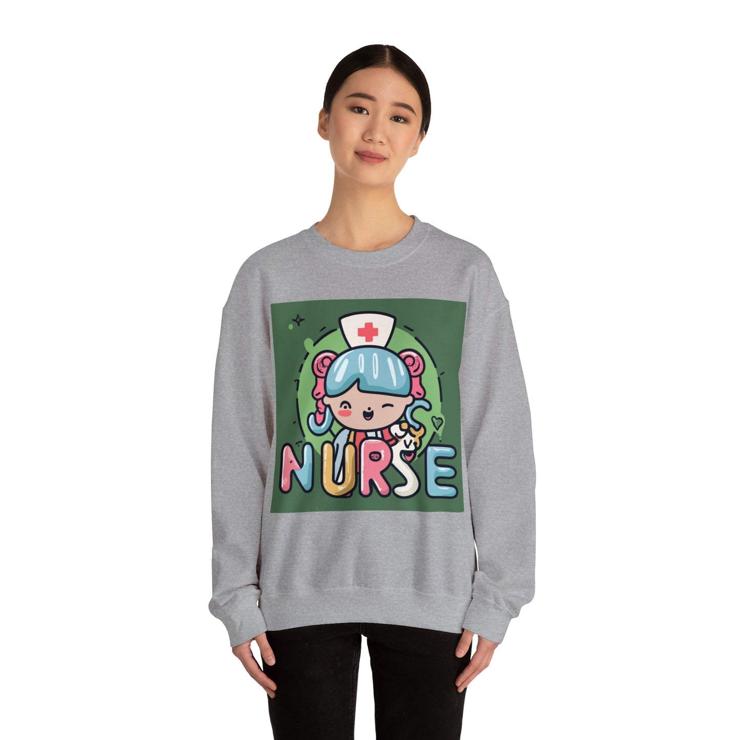 Nurse Kawaii Anime - Cute Character Graphic Cartoon - Unisex Heavy Blend™ Crewneck Sweatshirt