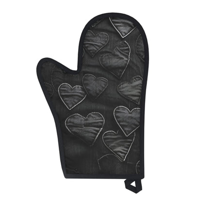 Black: Distressed Denim-Inspired Fabric Heart Embroidery Design - Oven Glove