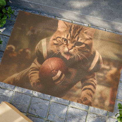 Football Field Kitten Cats in Sport Tackling Scoring Game Position - Door Coir Mat