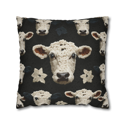 Crochet Cow Pattern Farm Animal Fabric Style - Spun Polyester Square Pillow Case