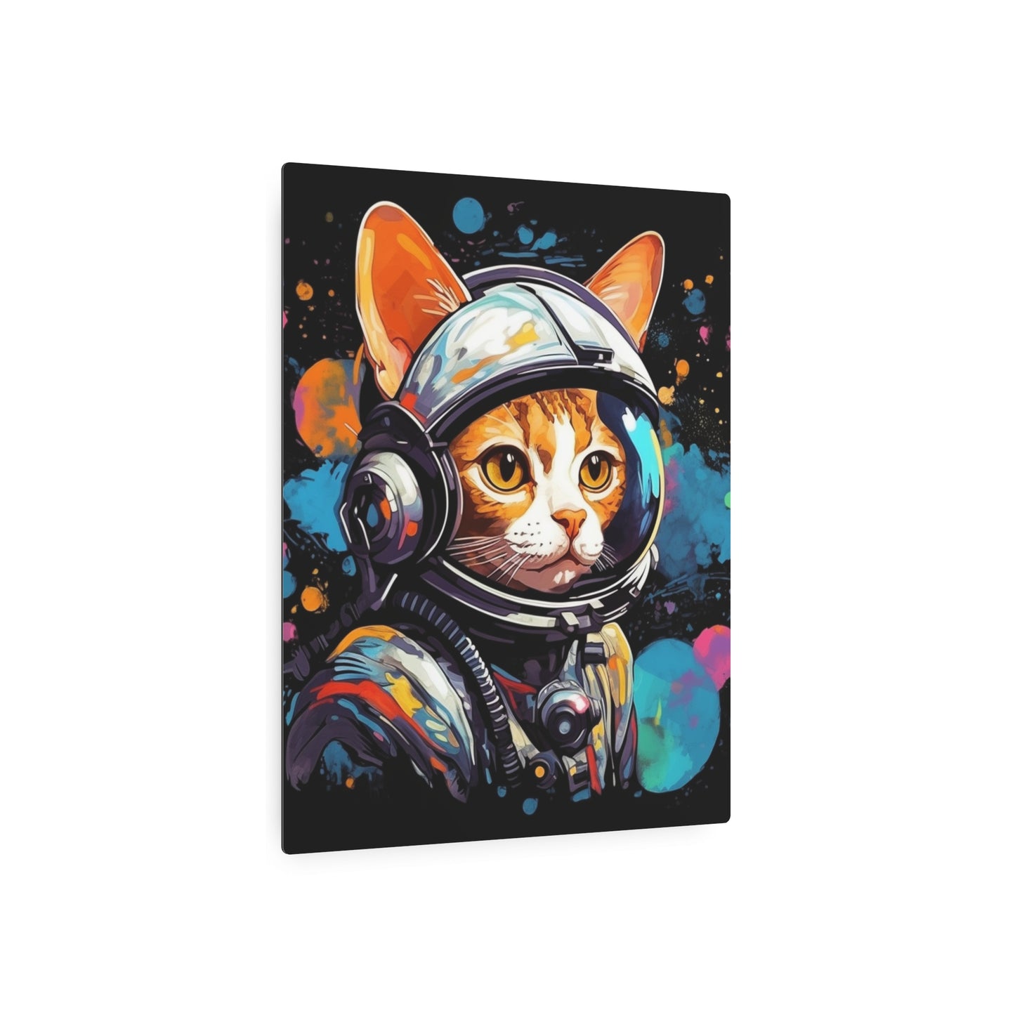 Astro Cat Adventure Feline - Pop Art, Floating in Cosmic Space - Metal Art Sign