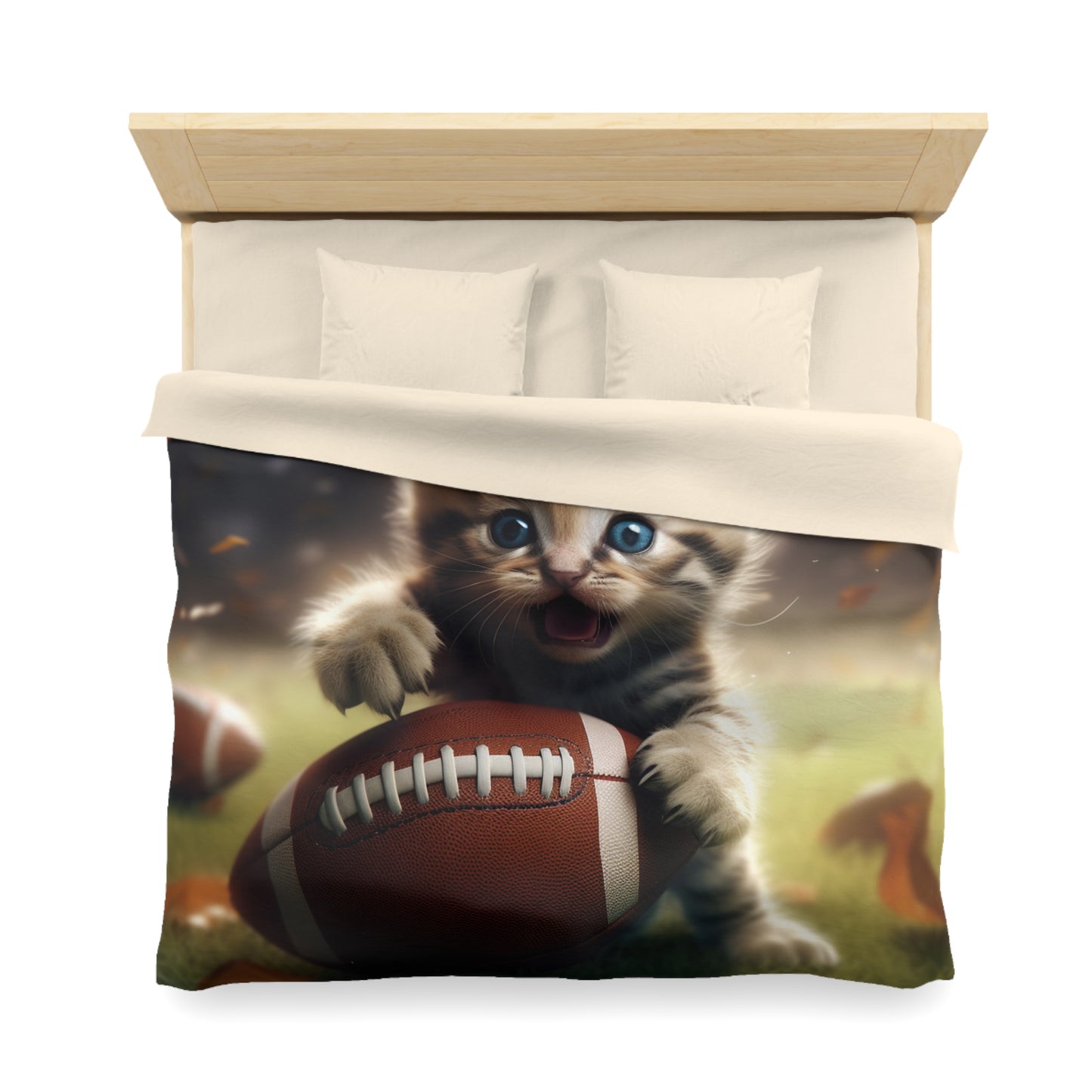 Football Kitten Touchdown: Tabby's Winning Play Sport Game - Microfiber Duvet Cover