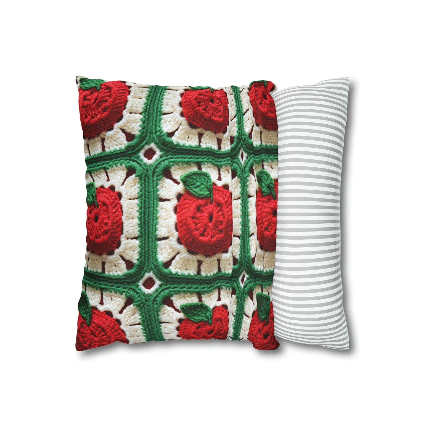 Apple Granny Square Crochet Pattern: Wild Fruit Tree, Delicious Red Design - Spun Polyester Square Pillow Case