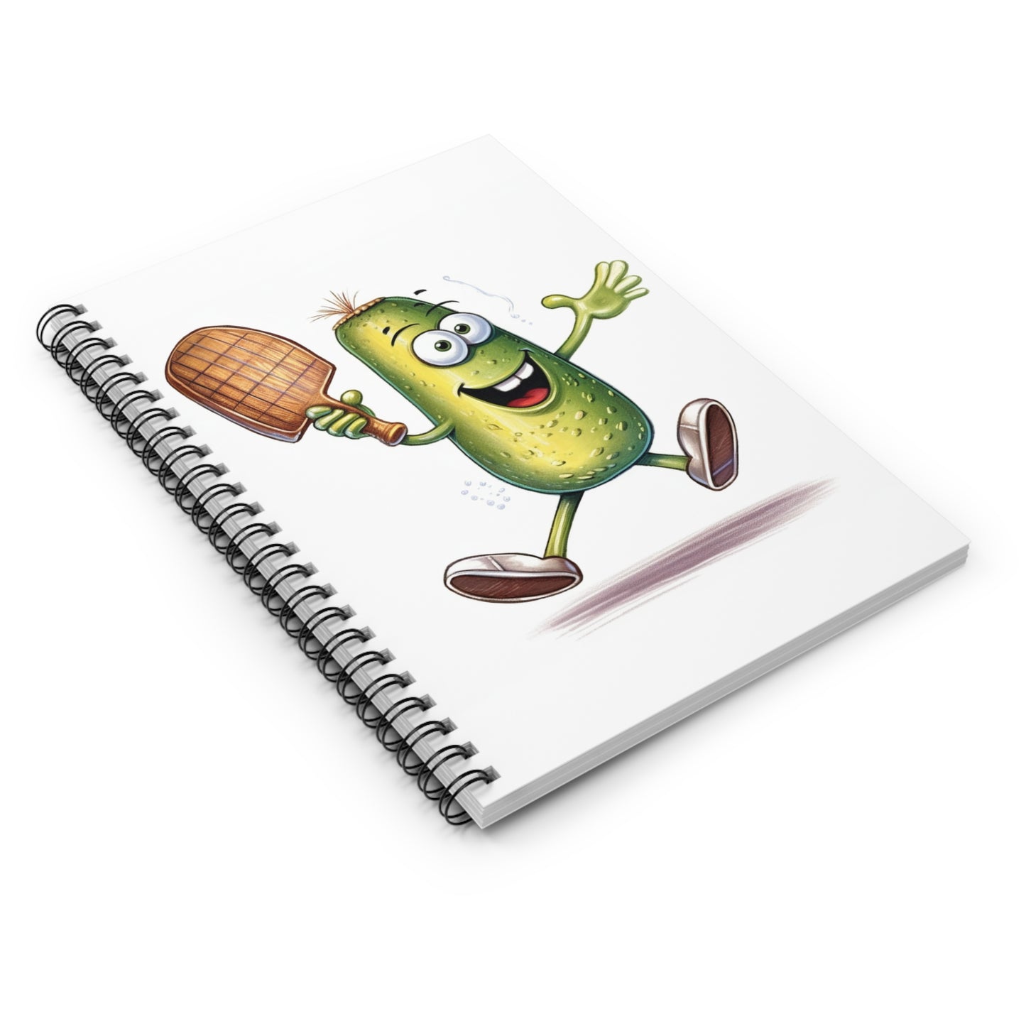Pickle Player Action: Cartoon Swinging Pickleball Paddle - Sporty Charm - Spiral Notebook - Ruled Line