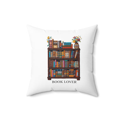 Crafted Book Lover Embroidery: Artisanal Bookshelf Design for Bibliophiles - Spun Polyester Square Pillow